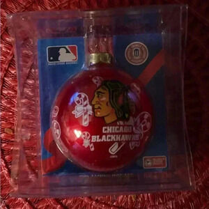 Chicago Blackhawk glass holiday ornament never opened . Sports Collectors Series